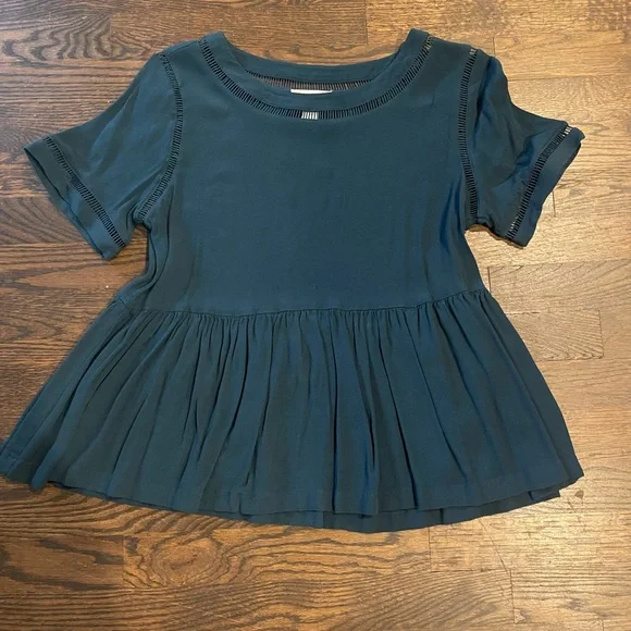 Loft Teal Peplum Short Sleeve Top in Petite Medium - Picture 1 of 3